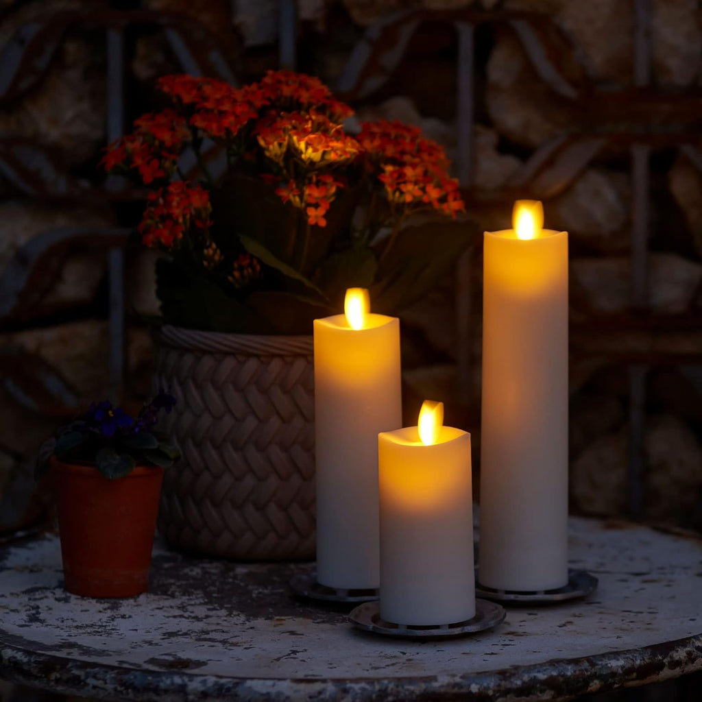 Set of 3 Flameless LED Pillar Candle with Remote Control, Ivory Z899037
