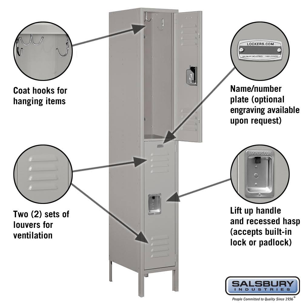 12 in. W x 66 in. H Standard Metal Locker Double Tier Gray Unassembled P987795