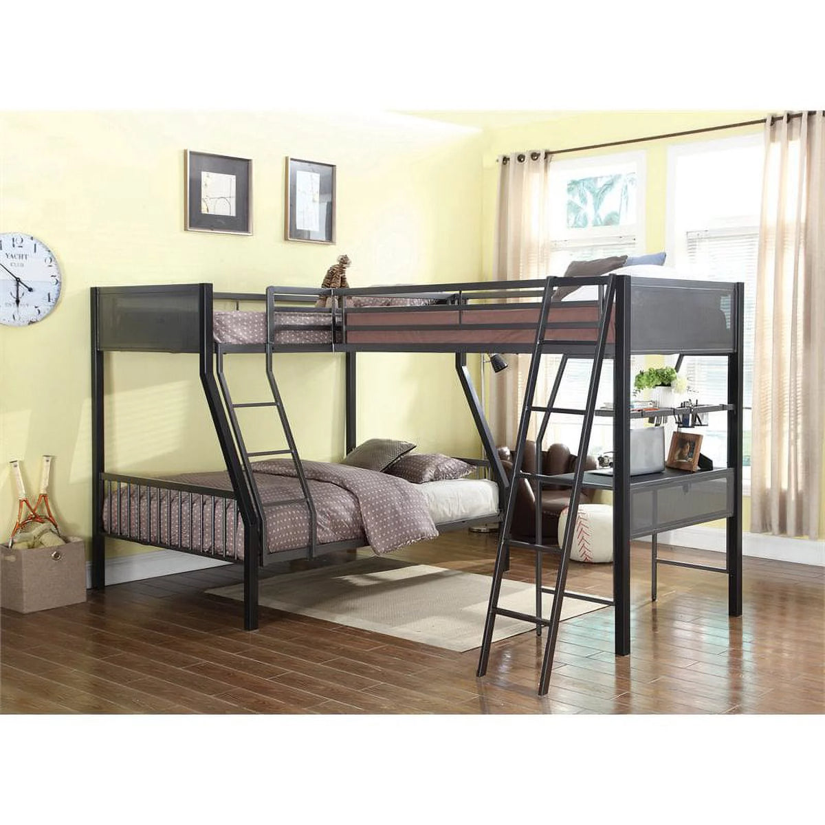 Black and Gunmetal 2-piece Metal Twin Over Full Bunk Bed Set K104155