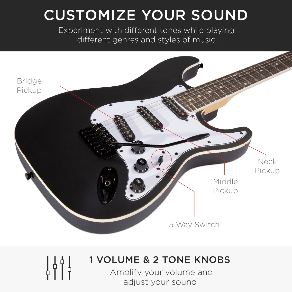 39in Full Size Beginner Electric Guitar Kit with Case A7183