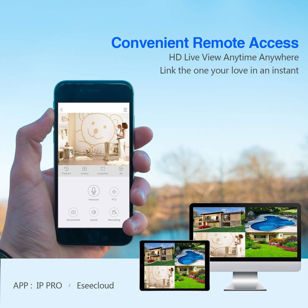 10.1 Monitor Wireless Security Camera System, 4pcs 3MP Indoor Outdoor Night Vision Camera, 1TB HDD B689