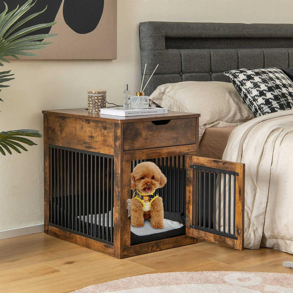 2-In-1 Dog Crate Side End Table with Drawer U52746
