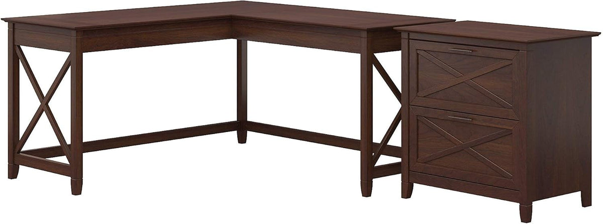 60W L Shaped Desk with Lateral File Cabinet in Washed Gray V767