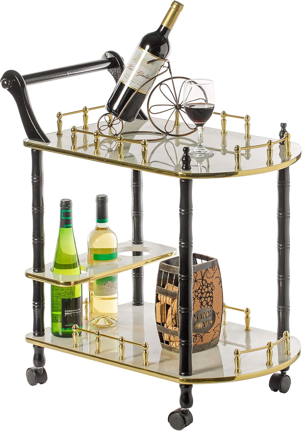Wood 2 Tier Serving Bar Cart with Rolling Wheels M353131
