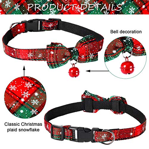 Christmas Dog Bandanas and Collars Set Plaid Adjustable with Safety Bell Q29996