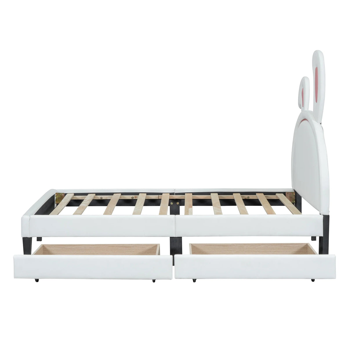 White Twin Size Upholstered Leather Platform Bed with 2 Drawers M892
