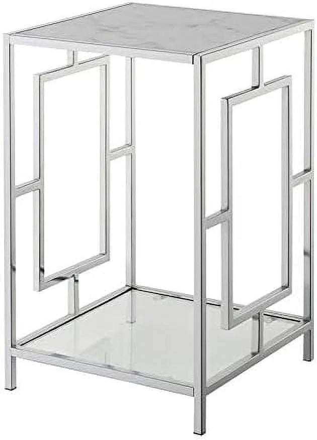 Metal End Table with White Faux Marble Top C839
