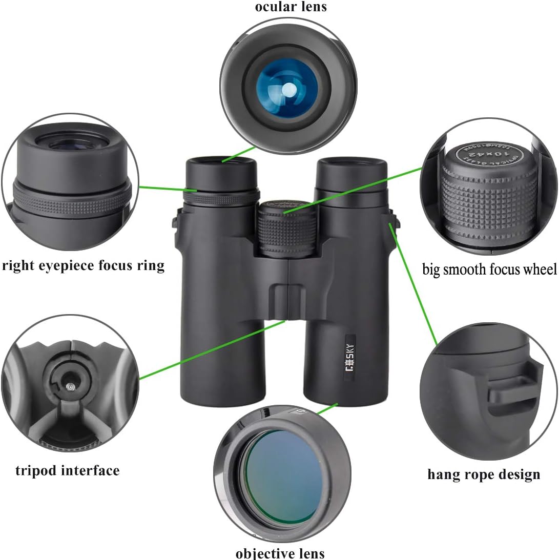 10x42 Roof Prism Binoculars with Phone Mount Strap Carrying Bag A5609