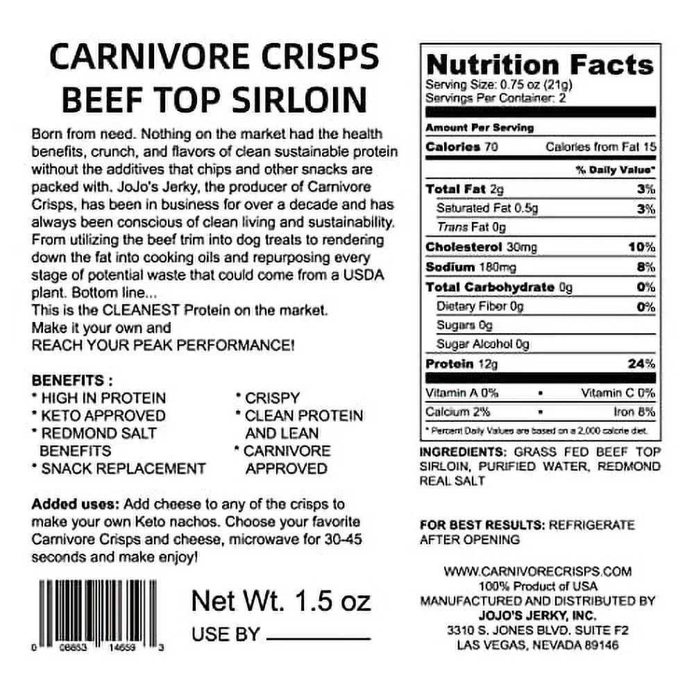 Beef Top Sirloin Crisps, (3) 1.5 oz Bag J524