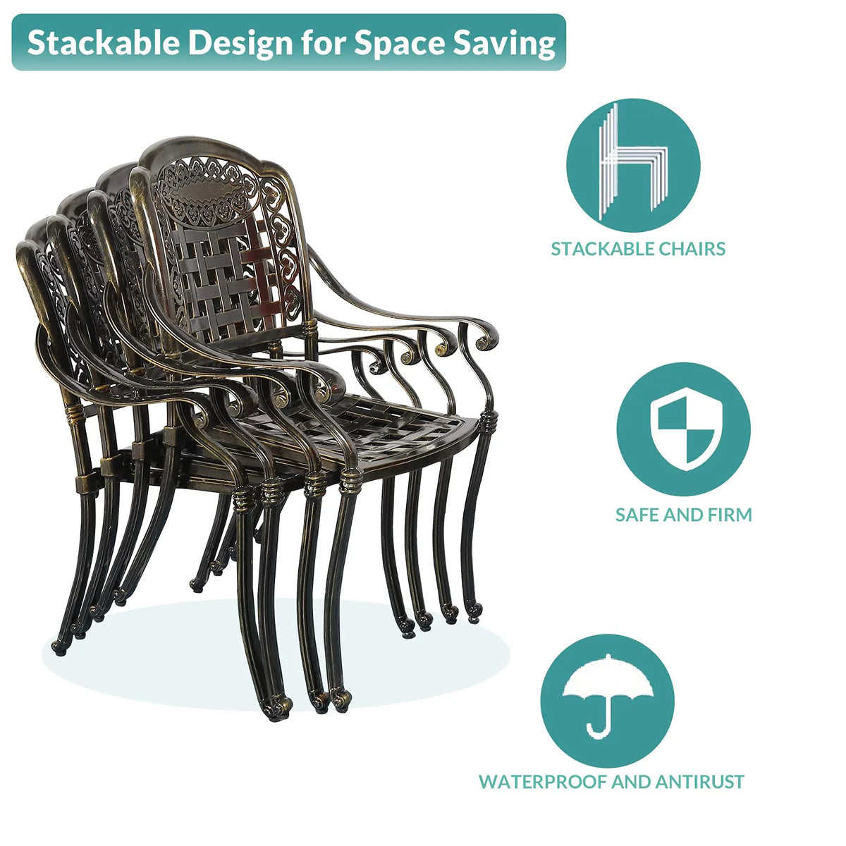 5 Piece All-Weather Cast Aluminum Patio Dining Set Y896843