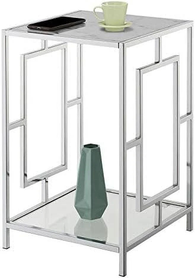 Metal End Table with White Faux Marble Top C839