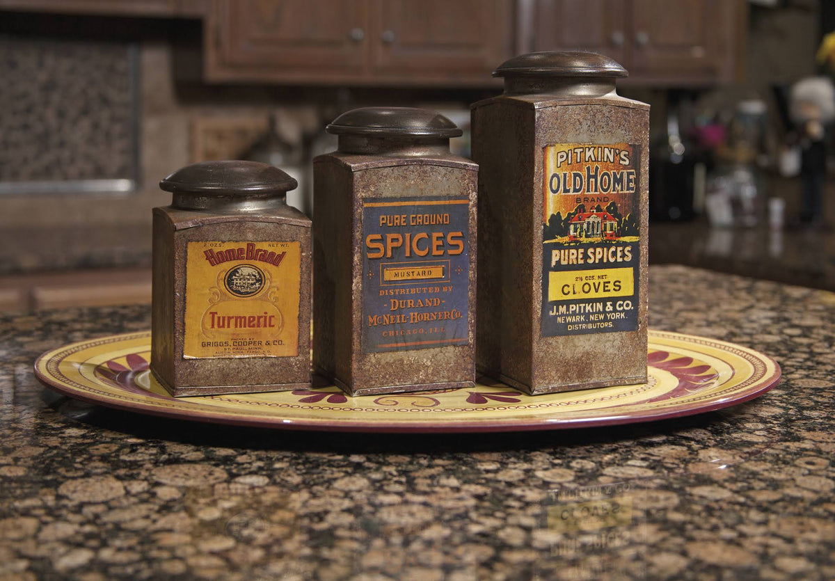 Vintage Label Wood and Metal Canisters (Set of 3) I413