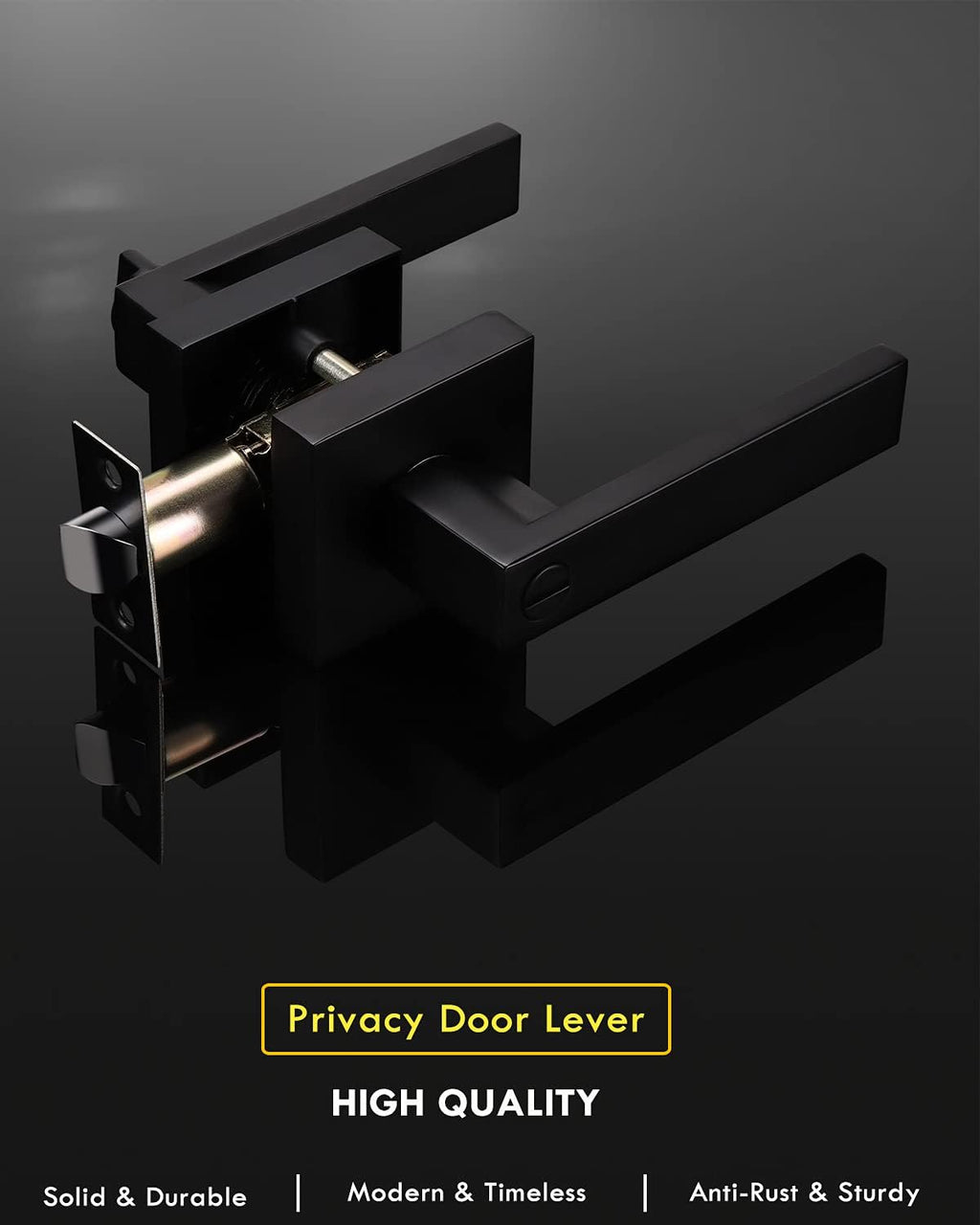 Matte Black Privacy Door Lever with Lock L7815