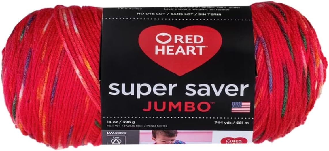 Red Heart Super Saver Jumbo Speckle Cherry Red Yarn - 1 Pack of 283g/10oz - Acrylic - 4 Medium (Worsted) - 482 Yards U3532