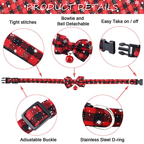 Christmas Dog Bandanas and Collars Set Plaid Adjustable with Safety Bell Q29996