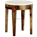 Round White Marble Top Gold Base End Side Table Y515073
