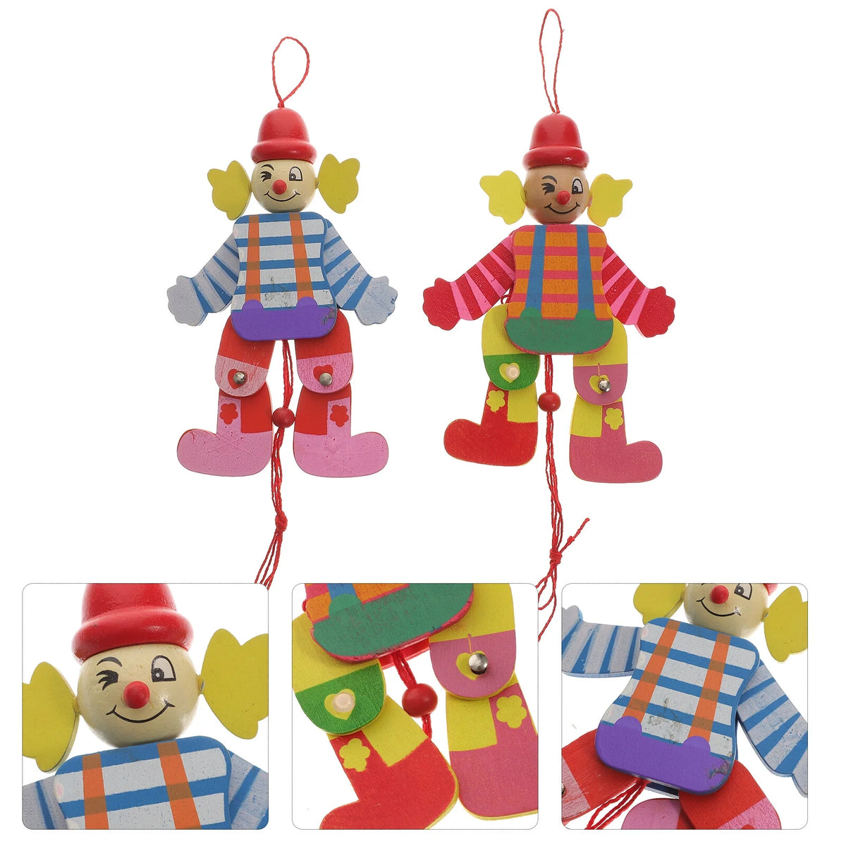 2Pcs Wood Clown Marionette Puppet Toy T68375