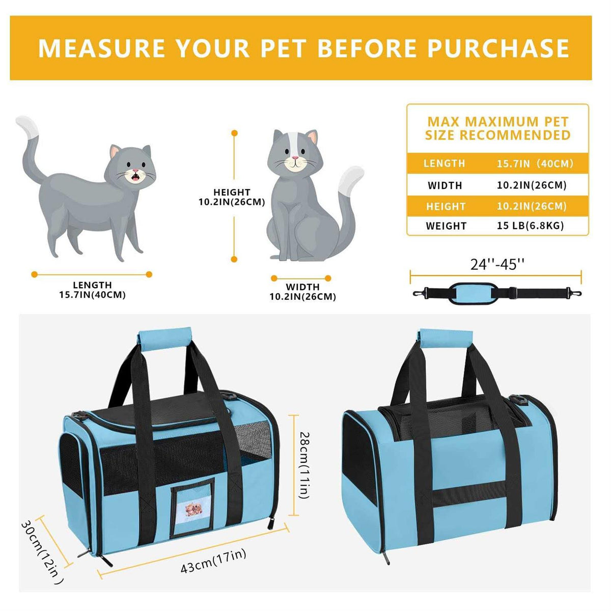 Cat Dog Pet Carrier Airline Approved H645176