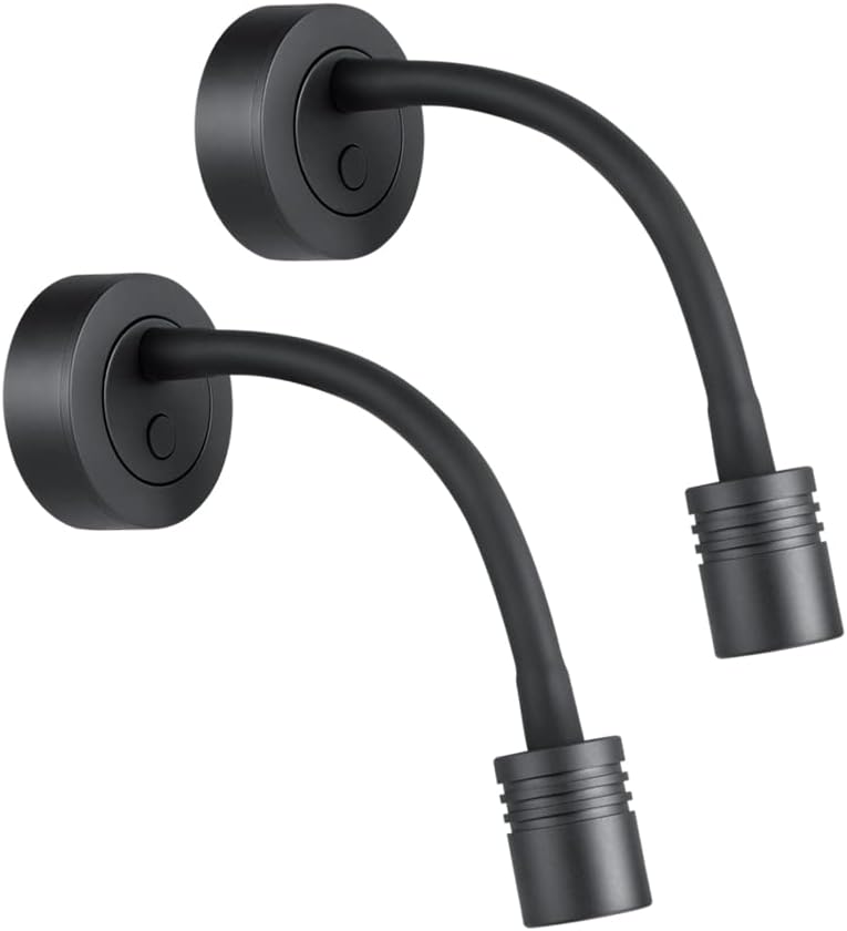 12V Dimmable Gooseneck LED Reading Light with USB Charger, Black, 2 Pack C12206