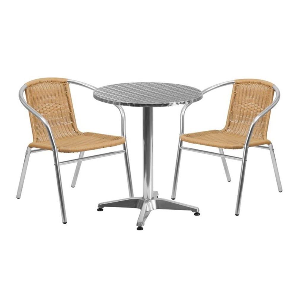 3 Piece Round Patio Bistro Set in Aluminum and Beige Z2795