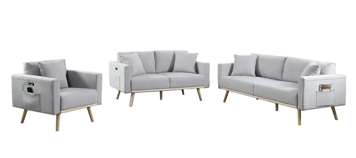 Light Gray Linen Fabric Sofa Loveseat Chair Set W375