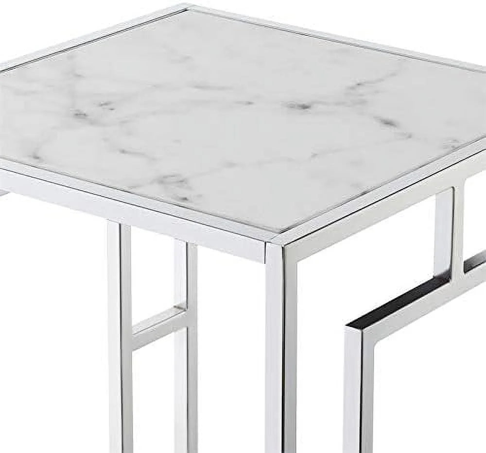 Metal End Table with White Faux Marble Top C839