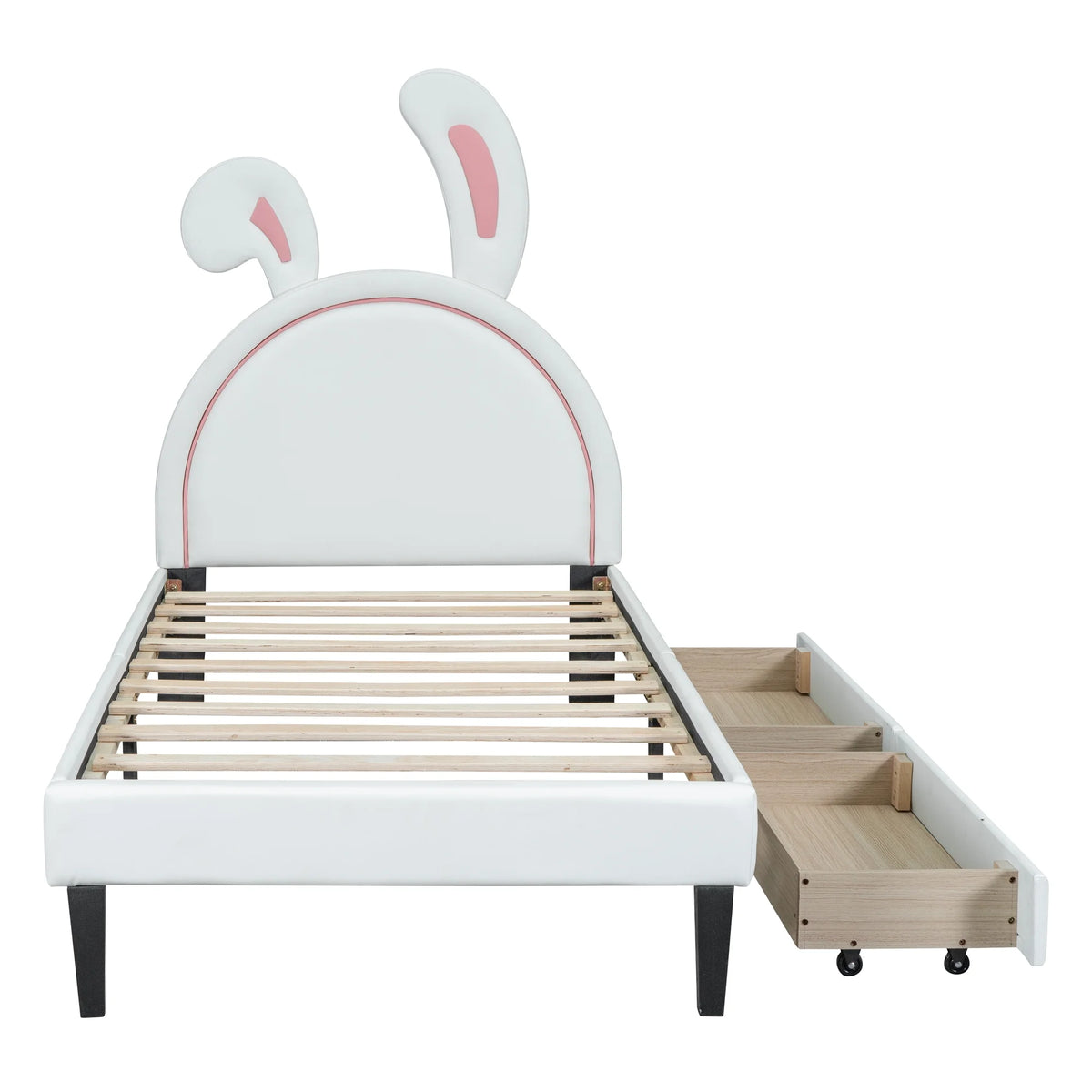 White Twin Size Upholstered Leather Platform Bed with 2 Drawers M892