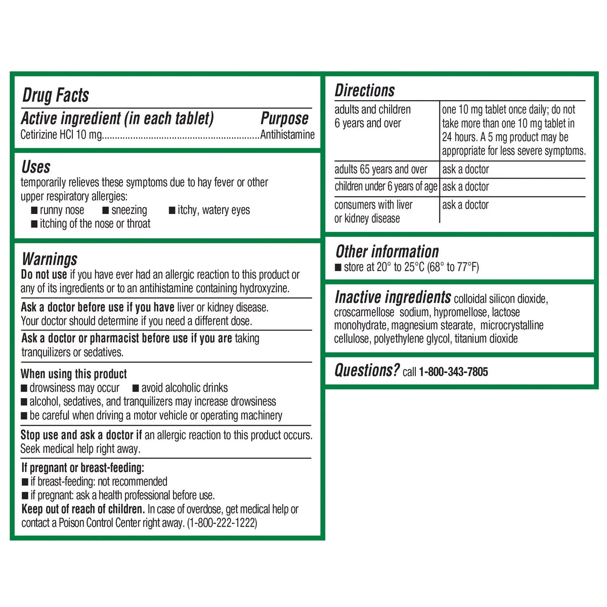 24 Hour Non-Drowsy Allergy Relief Antihistamine Cetirizine Hcl 10 Mg 120 Tablets I81669