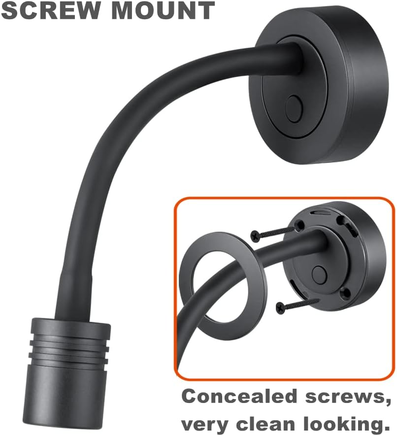 12V Dimmable Gooseneck LED Reading Light with USB Charger, Black, 2 Pack C12206