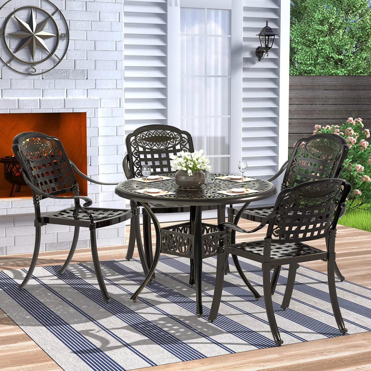 5 Piece All-Weather Cast Aluminum Patio Dining Set Y896843