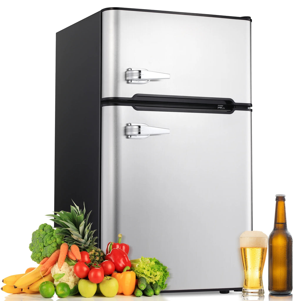 3.1 Cu.ft Mini Fridge with Freezer Two Door Stainless Steel T220588