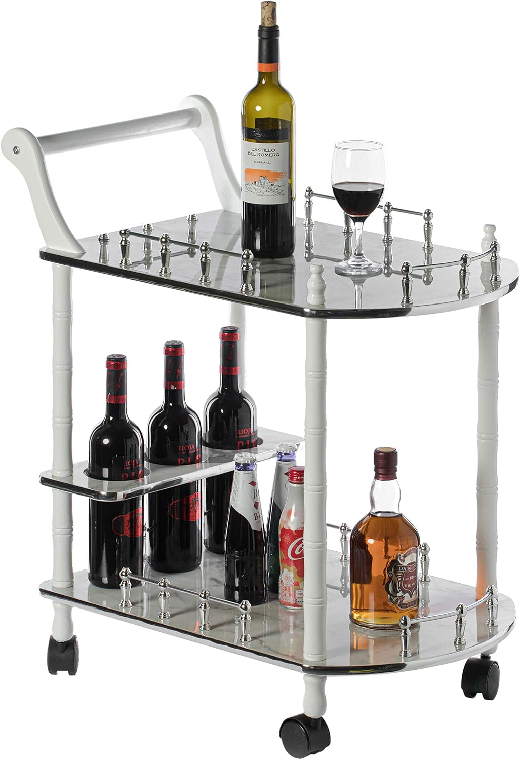 Wood 2 Tier Serving Bar Cart with Rolling Wheels M353131