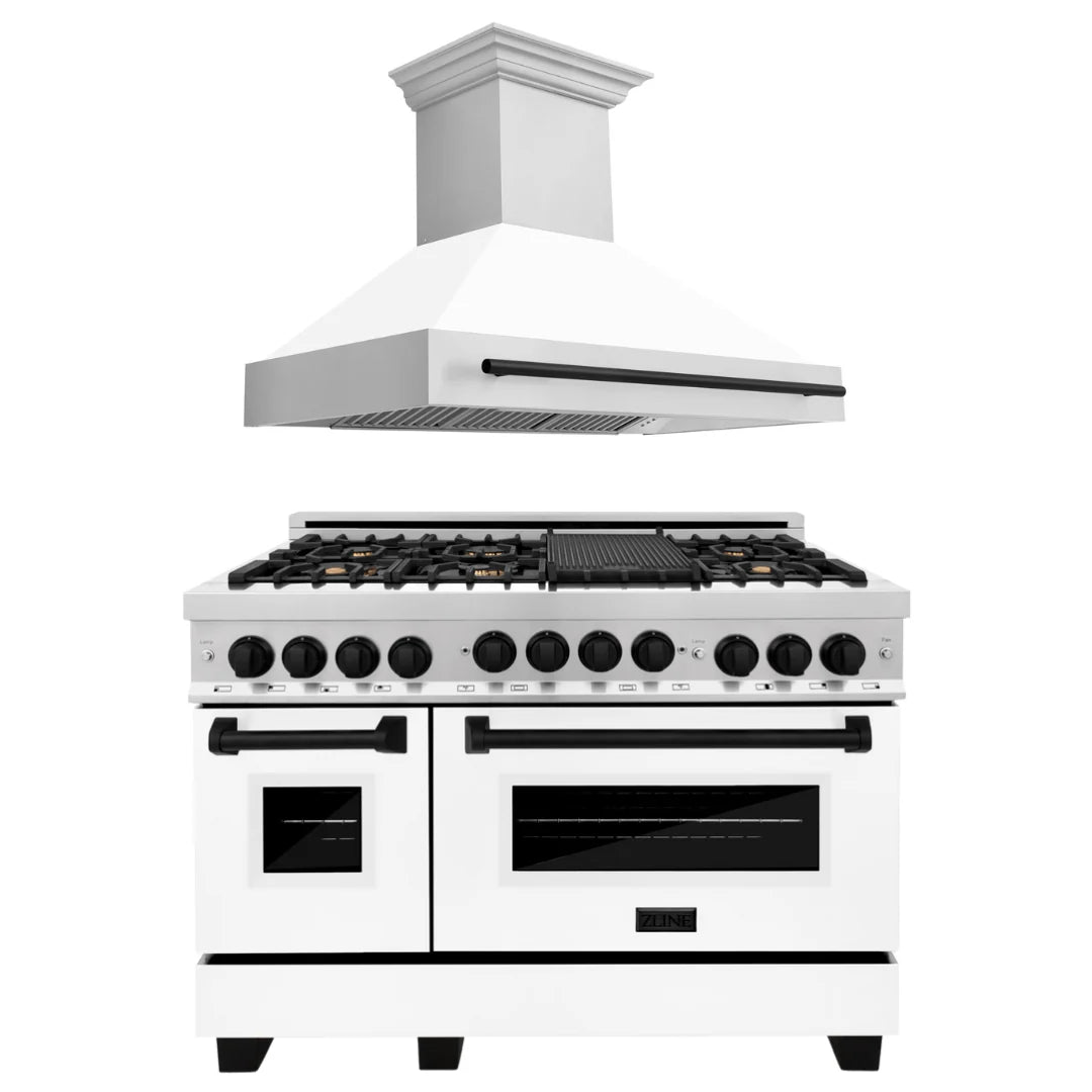 48 In. Gas Range and Range Hood with White Matte Finish I8921