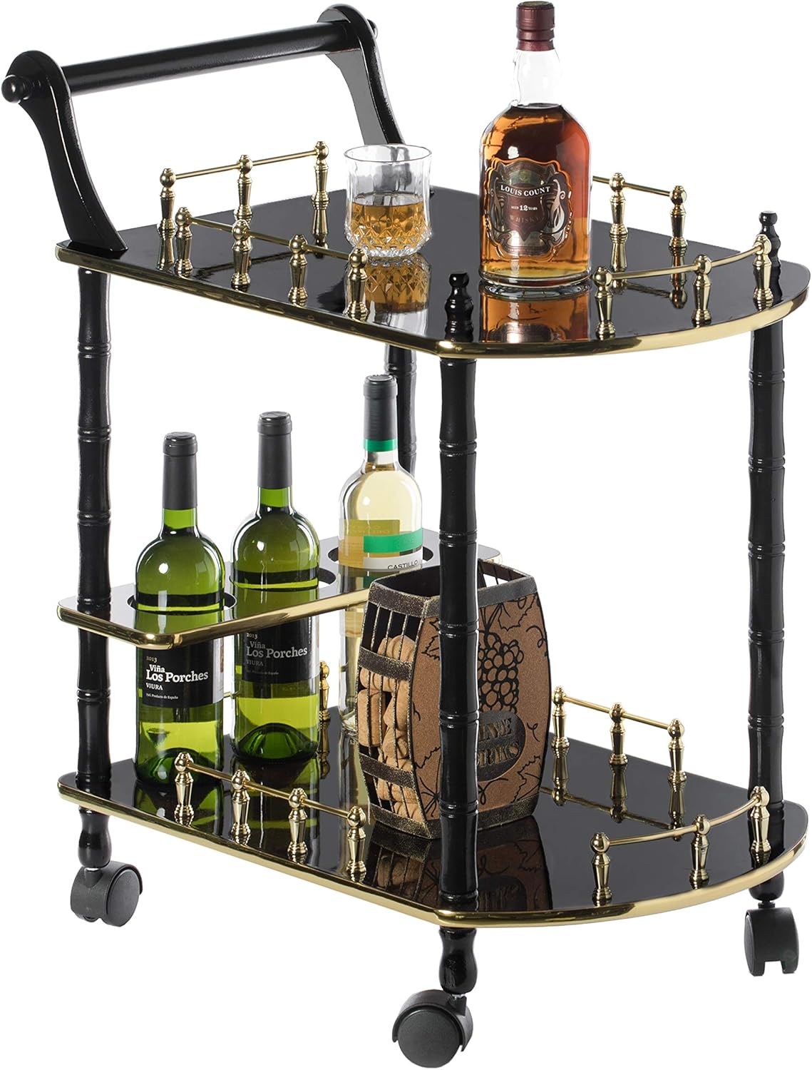Wood 2 Tier Serving Bar Cart with Rolling Wheels M353131