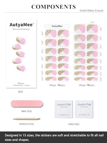 Semi Cured Gel Nail Strips, Christmas Green, 30 Pcs W964891