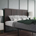 Queen Size Four Panel Wooden Adjustable Headboard Dark Brown Q21798