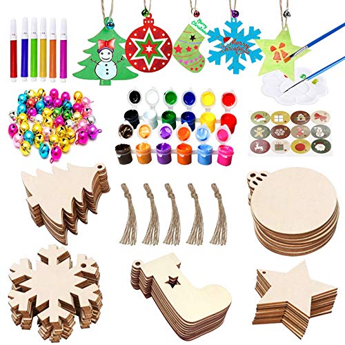 50Pcs Unfinished Wooden Christmas Ornaments 5 Styles B2104
