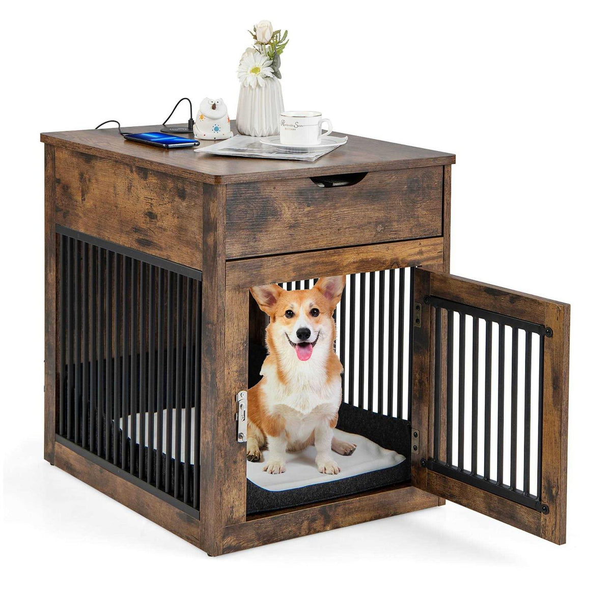 2-In-1 Dog Crate Side End Table with Drawer U52746