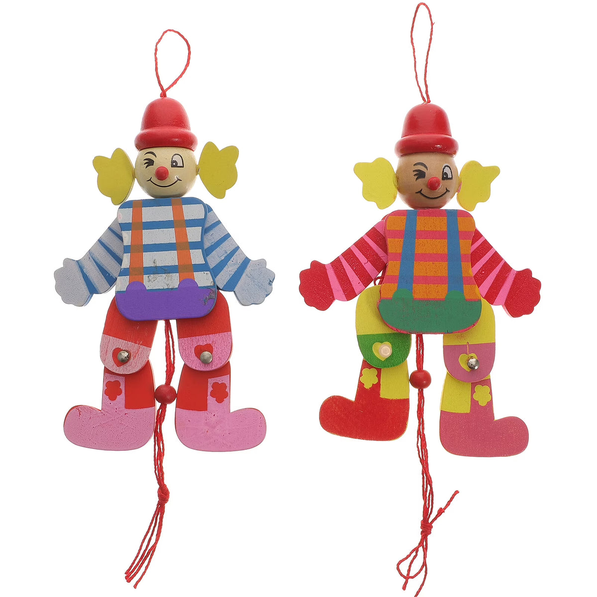 2Pcs Wood Clown Marionette Puppet Toy T68375