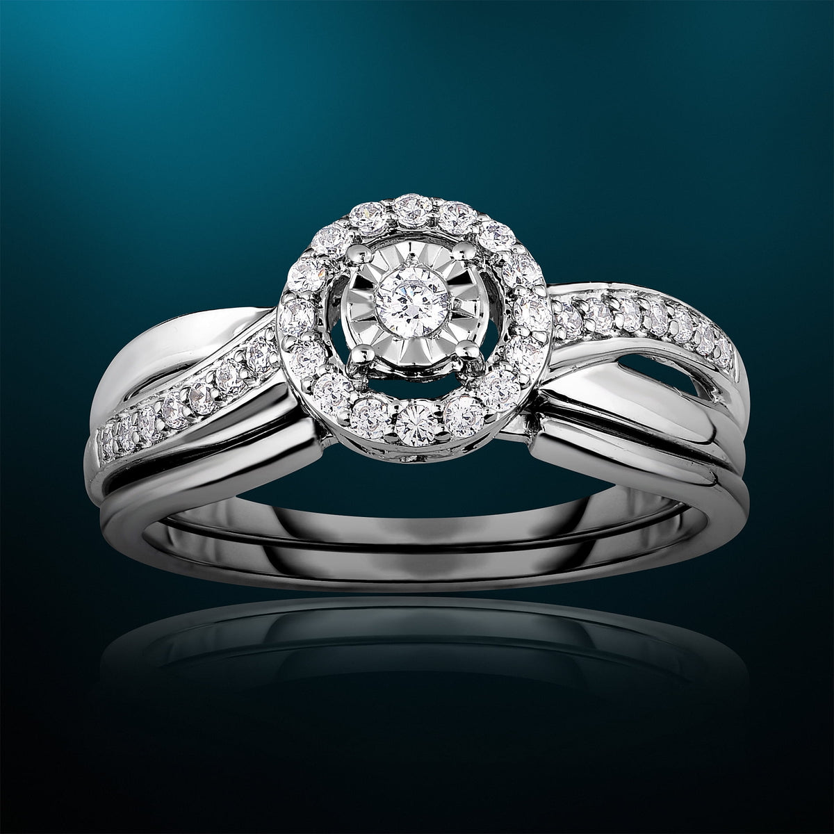 1/4 Cttw Diamond Halo Engagement Ring Set in Rhodium Plated Sterling Silver Size 7 A71076