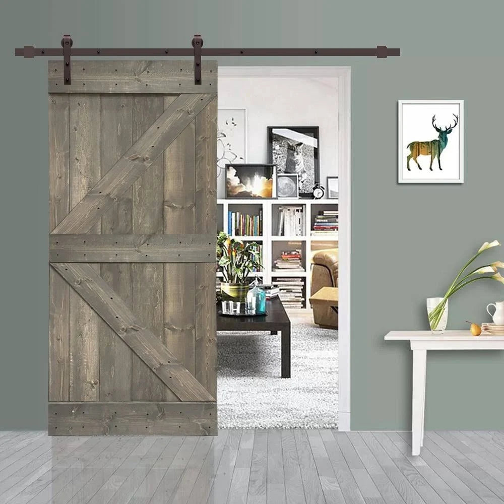 Stained Wood Sliding Barn Door with Hardware Kit X44241