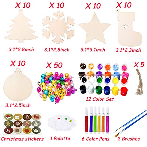 50Pcs Unfinished Wooden Christmas Ornaments 5 Styles B2104
