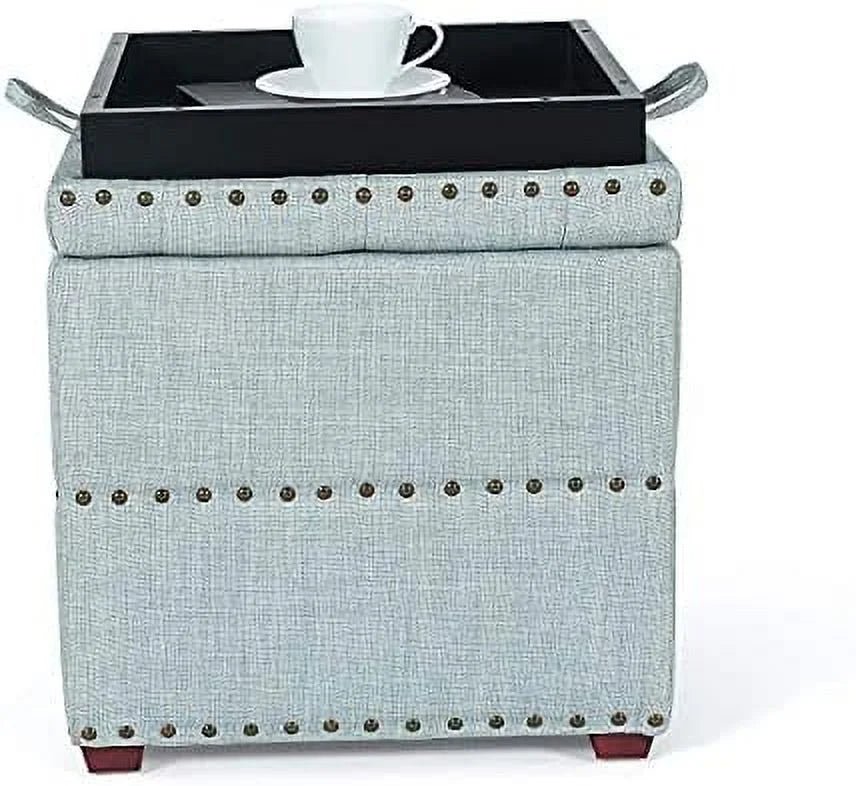 Grey Square Ottoman with Tray Top F4477
