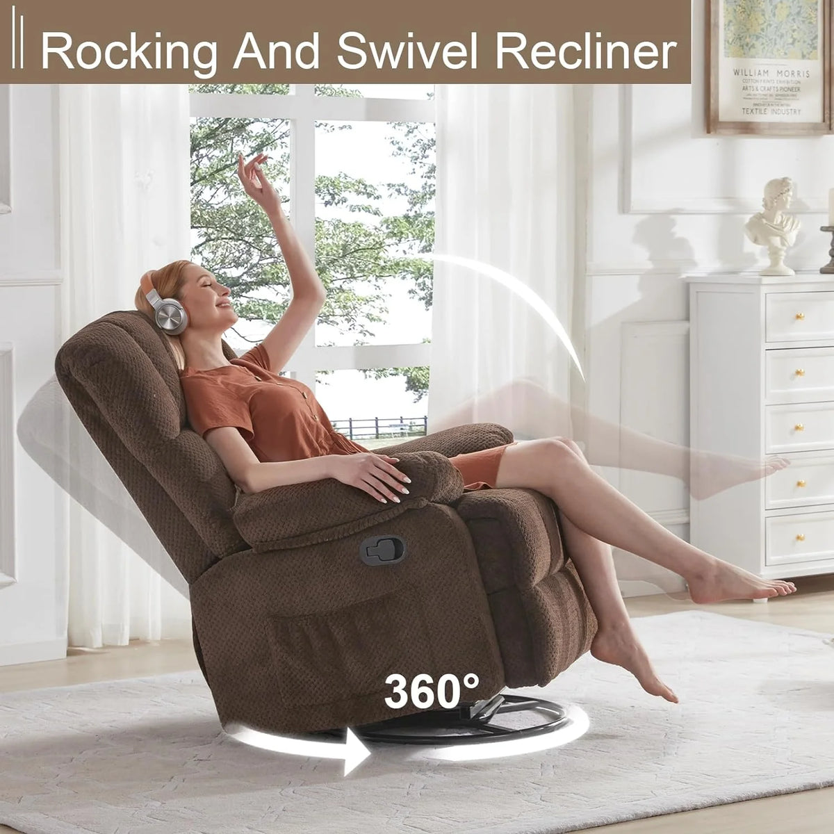Oversized Dark Brown Manual Rocking Recliner Chair D51501