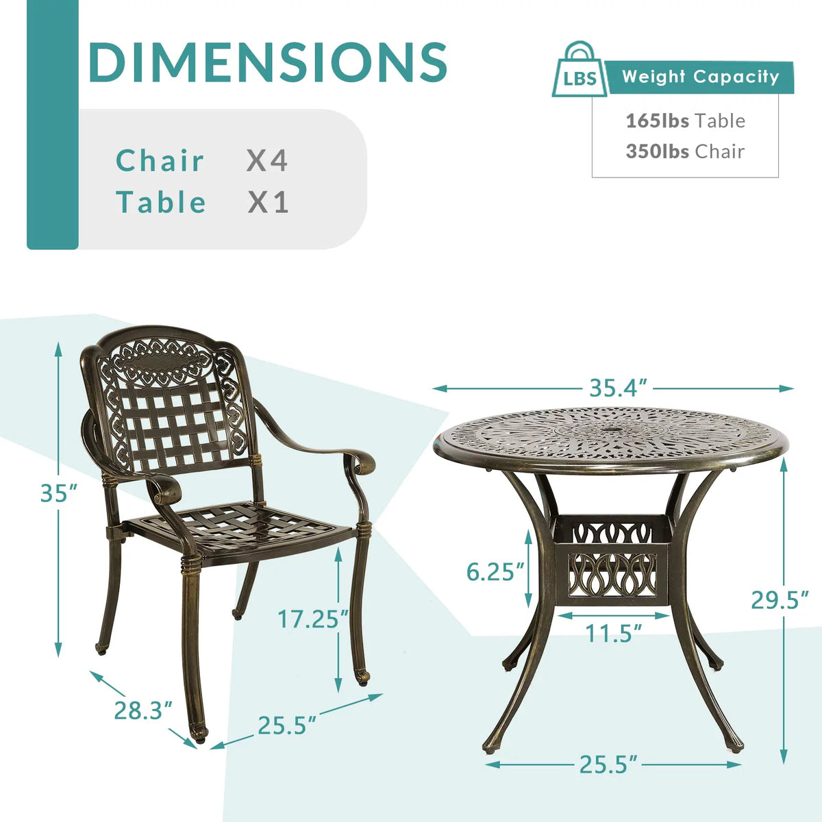 5 Piece All-Weather Cast Aluminum Patio Dining Set Y896843