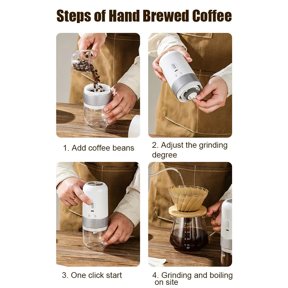 Portable Electric Burr Coffee Grinder 13W 200ml USB Rechargeable Adjustable Cordless T548