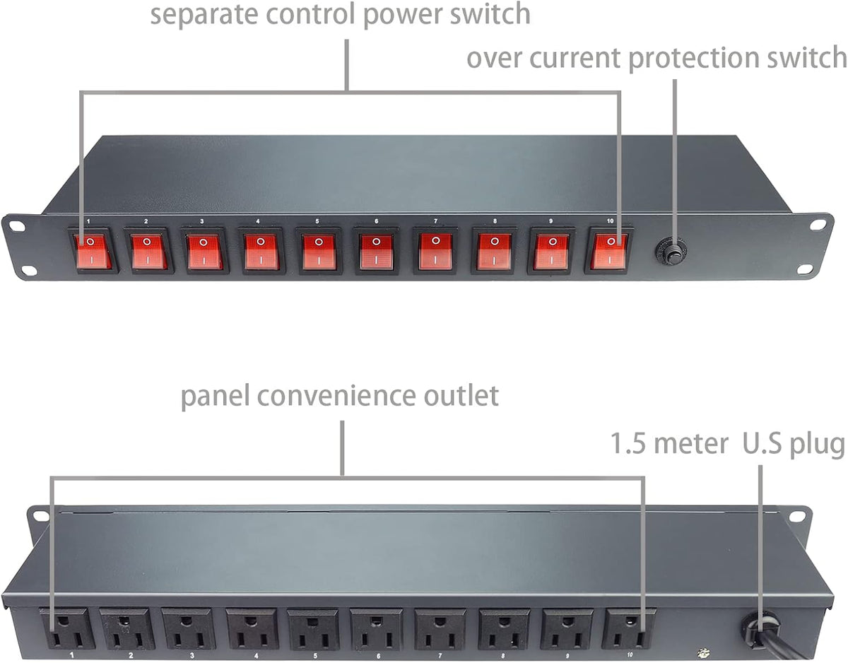 10 Outlet 1U Full Metal PDU Power Strip with Rackmount, Pack of 2 Z58191