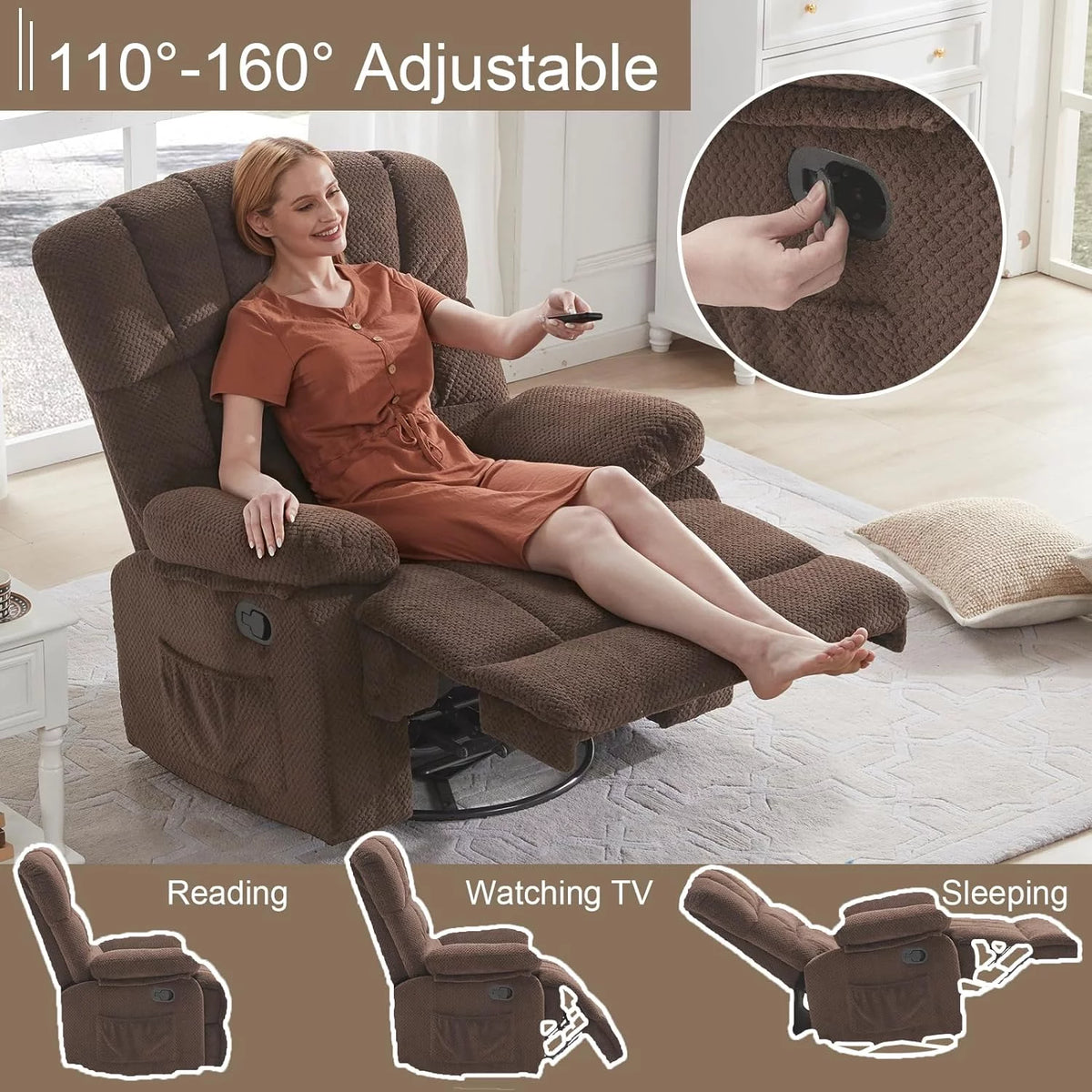 Oversized Dark Brown Manual Rocking Recliner Chair D51501
