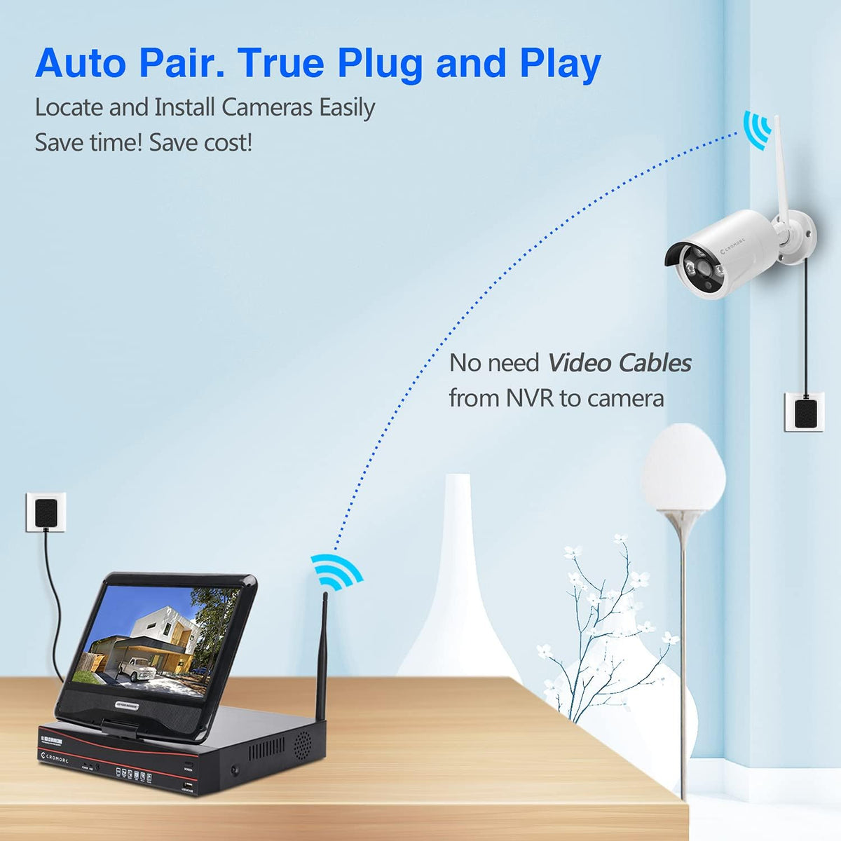 10.1 Monitor Wireless Security Camera System, 4pcs 3MP Indoor Outdoor Night Vision Camera, 1TB HDD B689