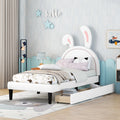 White Twin Size Upholstered Leather Platform Bed with 2 Drawers M892